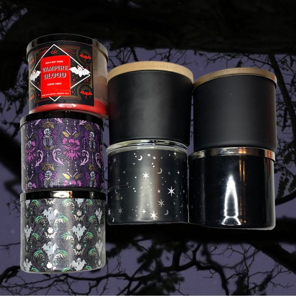 7 gothic/Halloween empty candle jars
